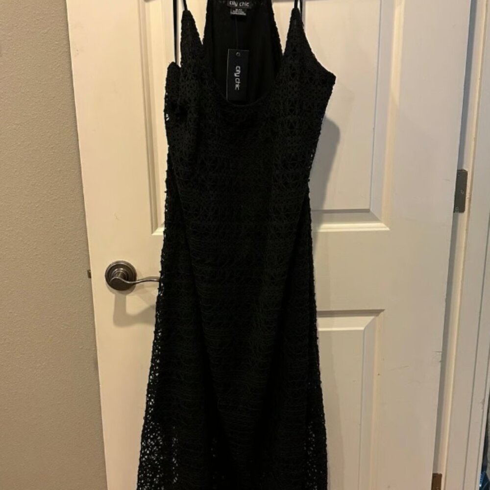 City Chic Crochet Cool Black Lace Midi Dress NWT XL Adjustable Straps